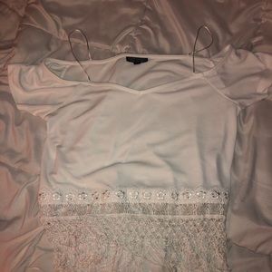 topshop cut out shoulder top w/ fringe at bottom